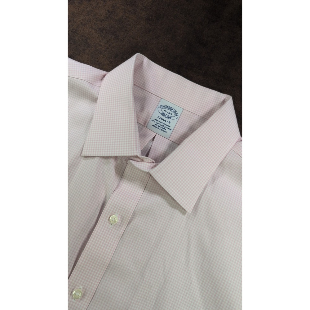 Brooks Brothers Regular Fit Pink Gingham Non-Iron Supima Cotton Dress‎ Shirt 17